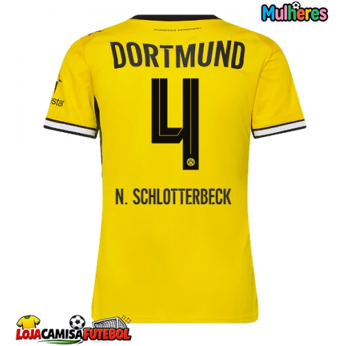 Camisa de Futebol Borussia Dortmund Nico Schlotterbeck #4 Equipamento Principal Mulheres 2026-27 Manga Curta